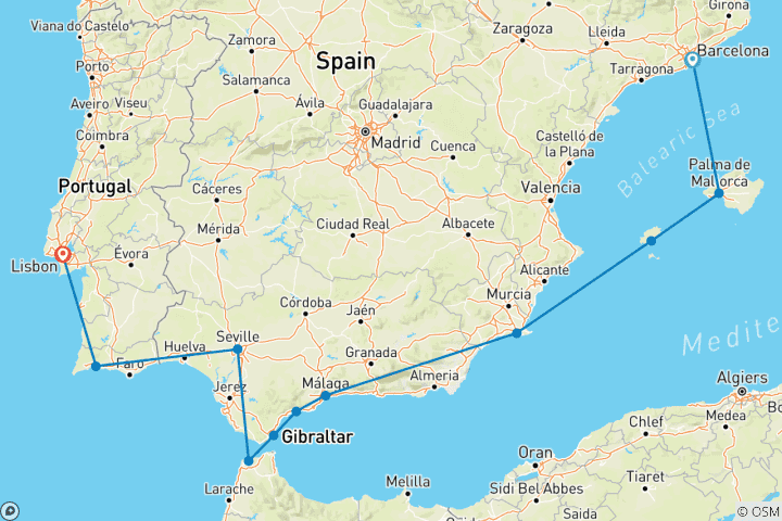 Carte du circuit Découverte de la péninsule ibérique : Espagne et Portugal avec le Morrocco