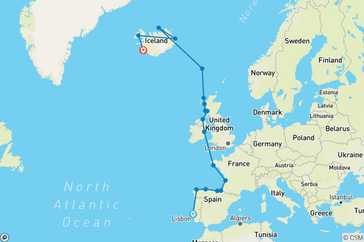 Carte du circuit Ultimate Portugal to Ireland with Scotland & Iceland (Portugal, Irlande, Écosse et Islande)