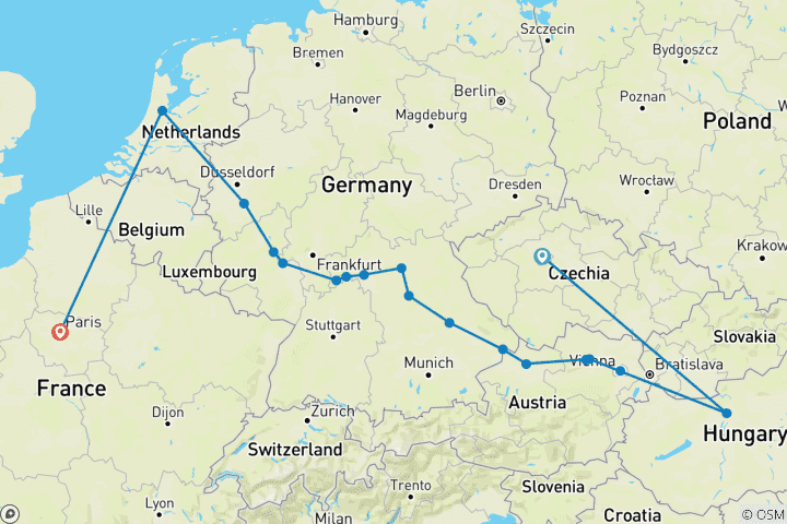 Karte von Weihnachtsmärkte mit Prag & Paris 2025|2026