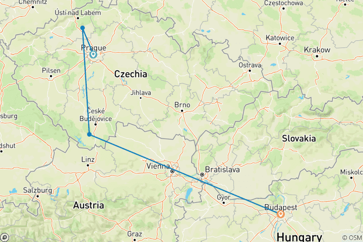 Carte du circuit Le Danube en profondeur avec Prague 2025