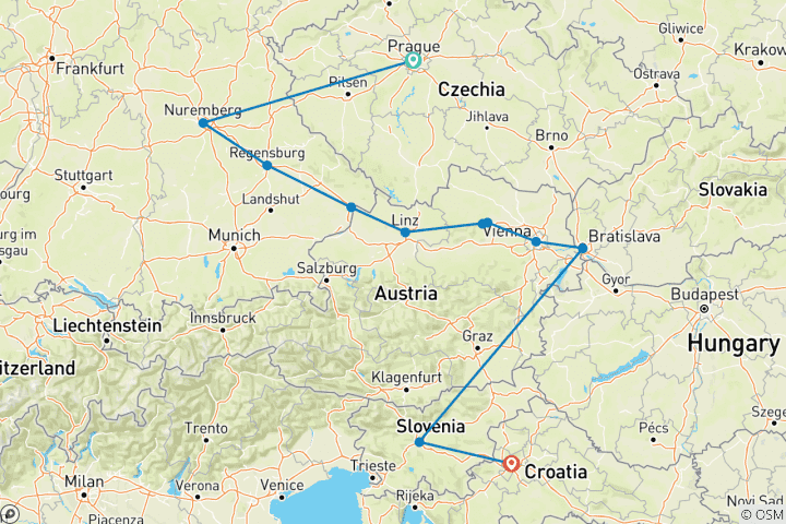 Map of Danube in Depth with Prague, Ljubljana & Zagreb 2025|2026 - 17 Days