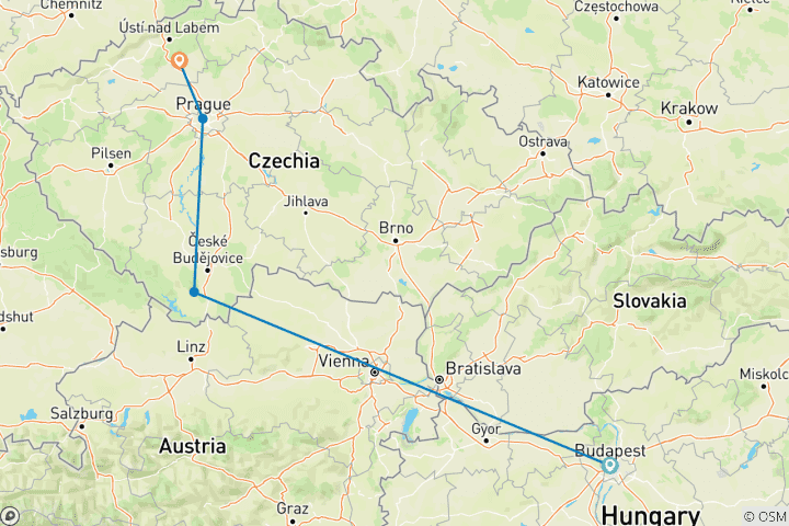 Carte du circuit Le Danube en profondeur avec Prague 2025|2026|2027