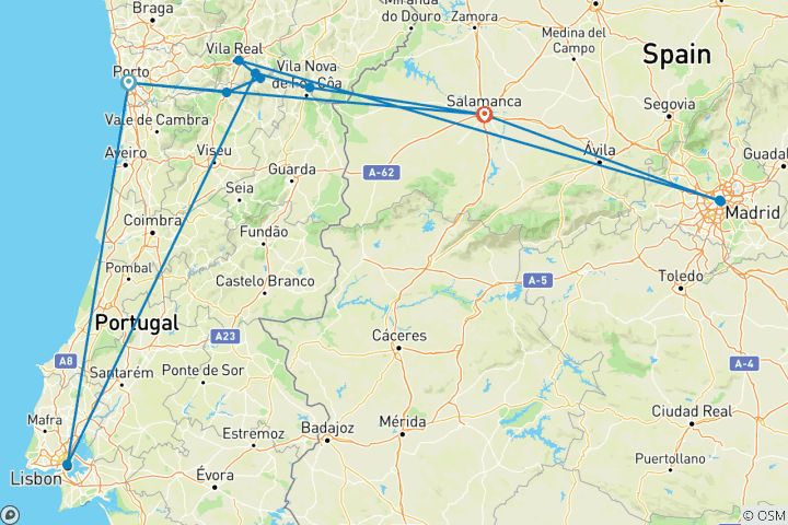 Carte du circuit Délicieux Douro avec Madrid