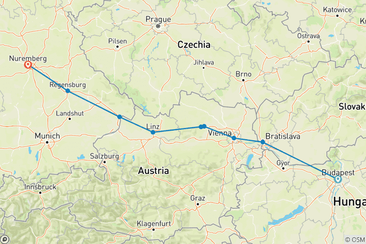 Map of Danube in Depth 2025|2026 - 10 Days (from Budapest to Nuremberg)