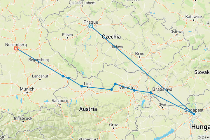 Carte du circuit Les joyaux du Danube avec Nuremberg et Prague 2025 - 13 jours (from Prague to Nuremberg)