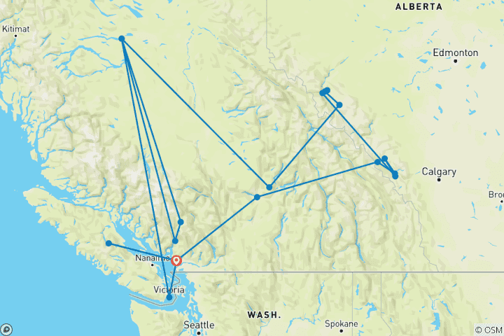Carte du circuit Croisière Icônes de l'Ouest canadien et de l'Alaska 2026 - 22 jours (38 destinations)
