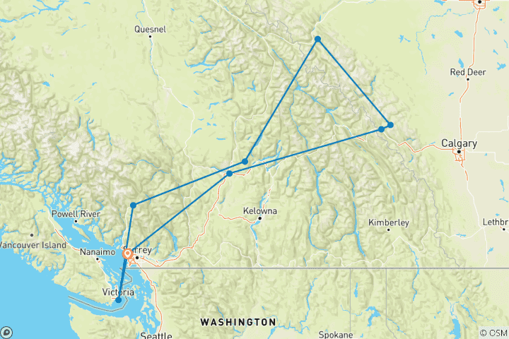 Map of Magnificent Canadian Rockies & Rail 2025 - 15 Days