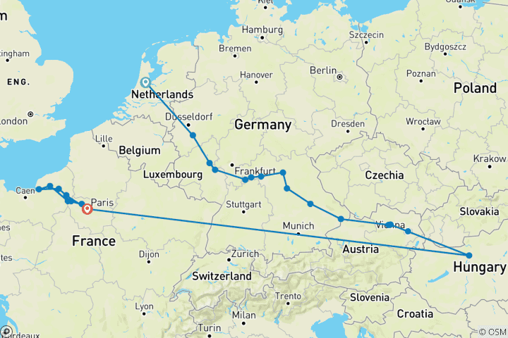 Carte du circuit Les joyaux de la Seine et les joyaux de l'Europe 2025|2026 - 25 jours (from Amsterdam to Paris)