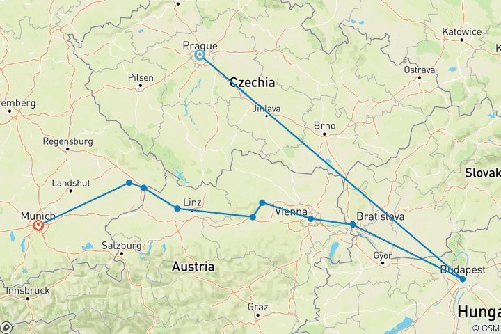 Carte du circuit Les joyaux du Danube avec Prague 2025 - 11 jours (from Prague to Munich)