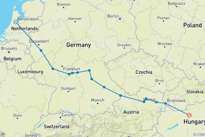 Carte du circuit Splendeurs de l'Europe 2025|2026 (from Amsterdam to Budapest)