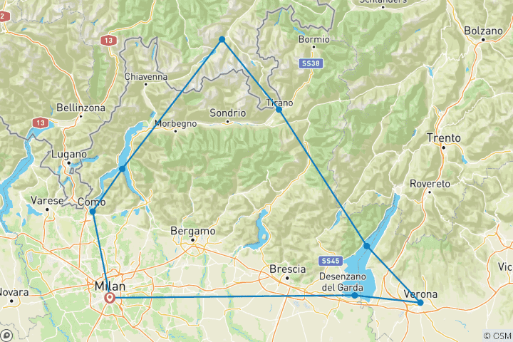 Carte du circuit Circuit de 5 jours en Italie avec le Bernina Express - Vérone, Sirmione, Bellagio et Côme