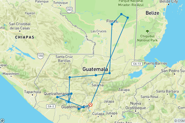 Map of Guatemala 18 days of adventure -ONLY FOR GROUPS OF 10 Min