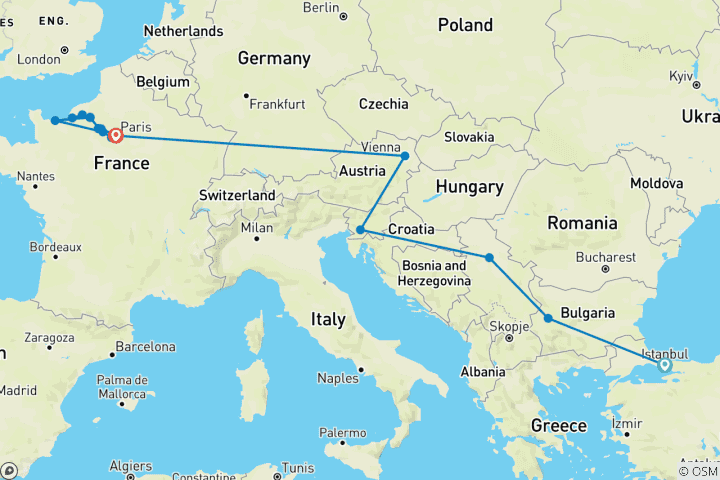 Mapa de Crucero y tren: De Estambul a París (2025) (De Estambul a París, 2025)