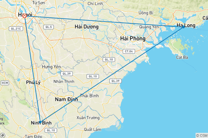 Map of Hanoi - Ninh Binh - Halong Bay 2 Days 1 Night