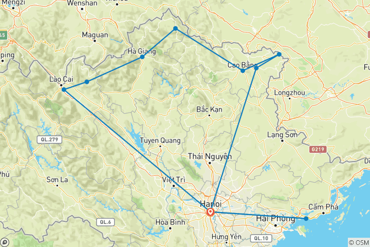 Kaart van Zelf rijden in Noord-Vietnam 12 Dagen