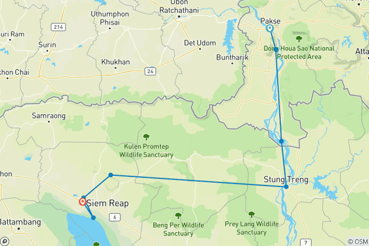 Map of Cycle Southern Laos to Angkor Wat