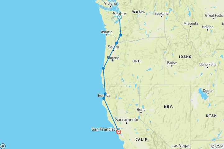 Map of Best of the Pacific Northwest (Base, 8 Days)