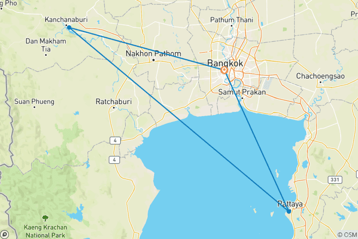 Carte du circuit Explorer l'attrait de Bangkok et de Pattaya pendant 10 jours - Circuit privé