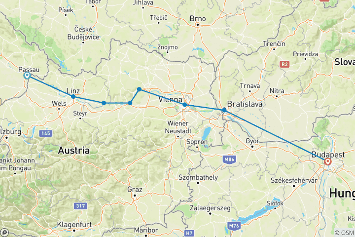 Map of Enchanting Christmas & New Year's (2024) (Passau to Budapest, 2024) (including Durnstein)