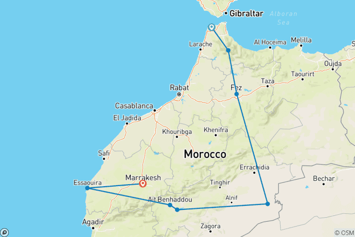 Map of 10-Day Journey from Tangier to Marrakech