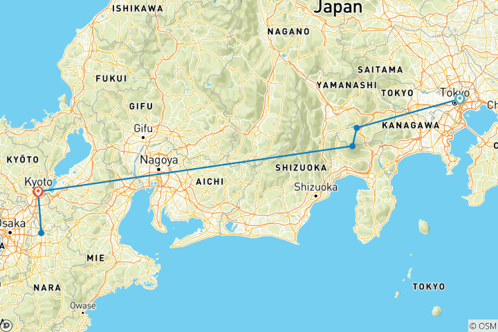 Map of 8 Day Japan on a Budget Small Group Tour Package
