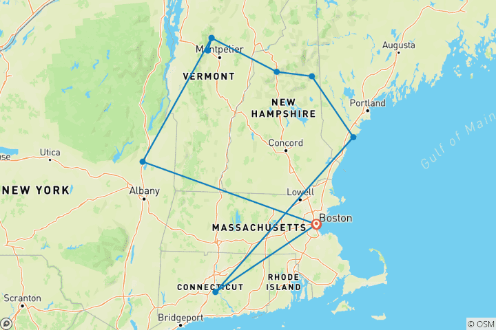 Map of New England's Fall Foliage, a Women-Only Tour (Small Group, 8 Days, Boston Airport And Post Trip Hotel Transfer)