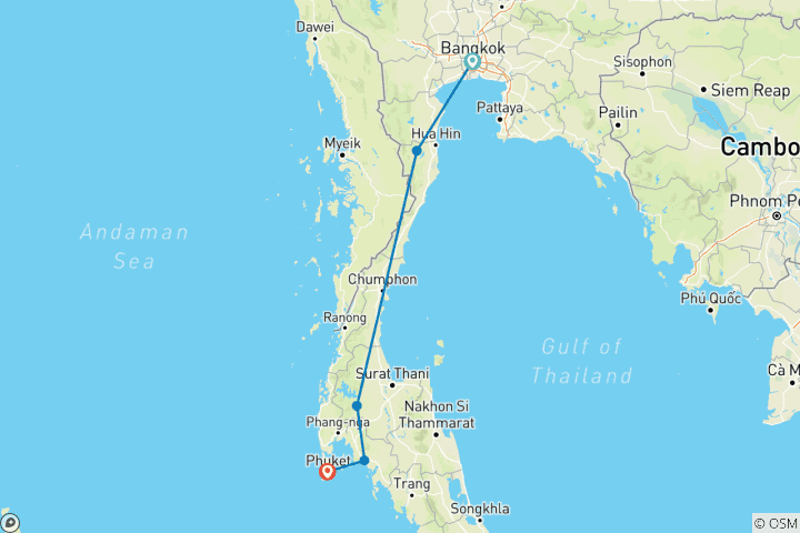 Karte von Süd-Thailand abseits der ausgetretenen Pfade Privatreise 14 Tage