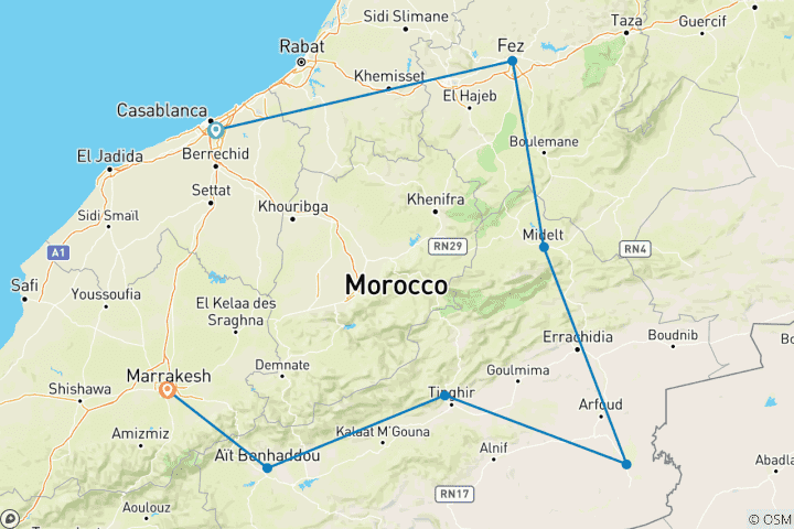 Carte du circuit Maroc Vacances en famille Confort