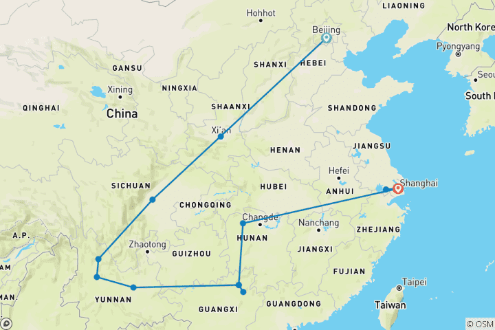 Mapa de Circuito personalizado de 21 días por China, con salida diaria y sin grupo