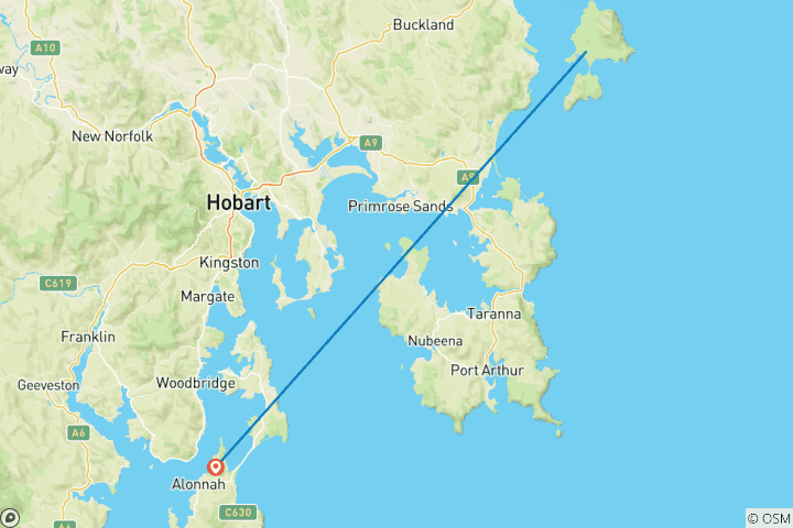 Kaart van 2 daagse eilandhopper vanuit Hobart