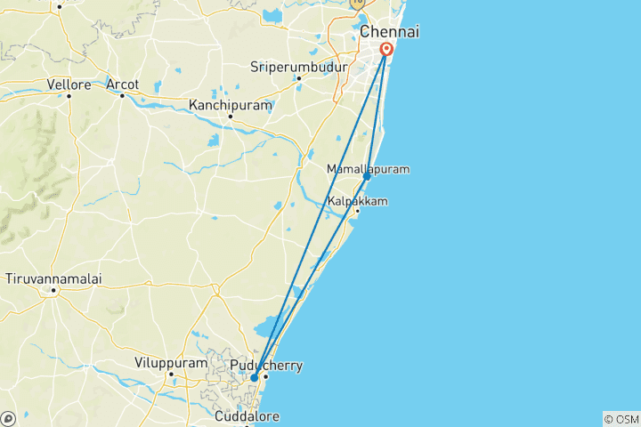 Carte du circuit Visite de Chennai et Pondichéry