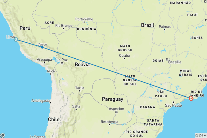 Map of A 10-Day Adventure in Peru and Brazil: From Machu Picchu to Rio de Janeiro