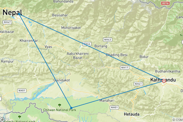 Carte du circuit La Bucketlist du Népal : Temple Treasures & Jungle Nights (4 destinations)