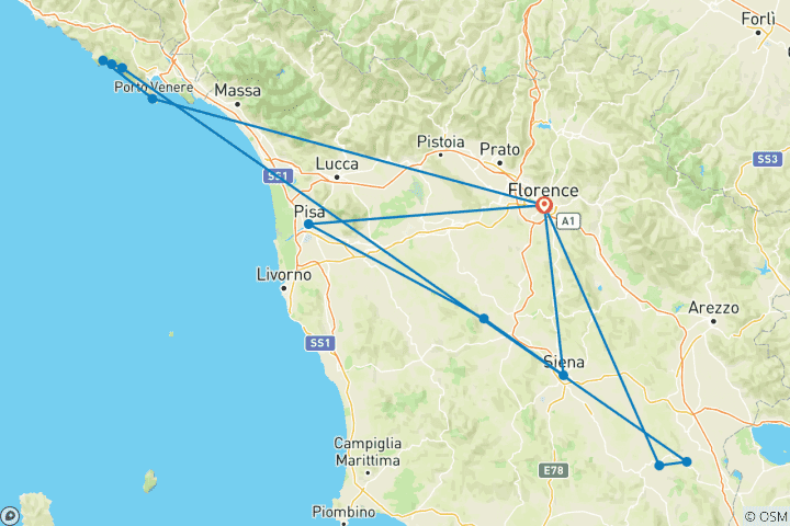 Carte du circuit Circuit de 7 jours des hauts lieux de l'Italie - Florence, Toscane et Cinque Terre