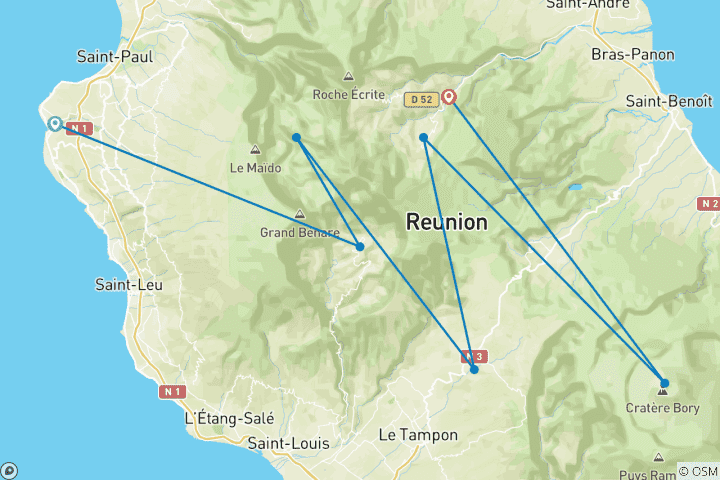 Map of La Reunion - Island of a thousand faces