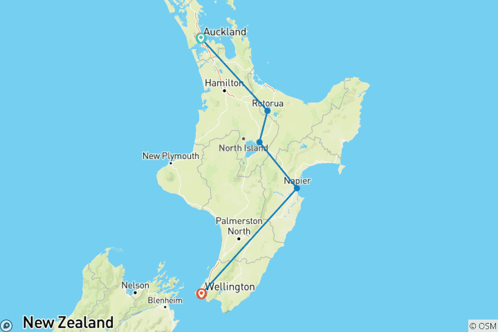 Map of 7-Day Northern Explorer - North Island Tour