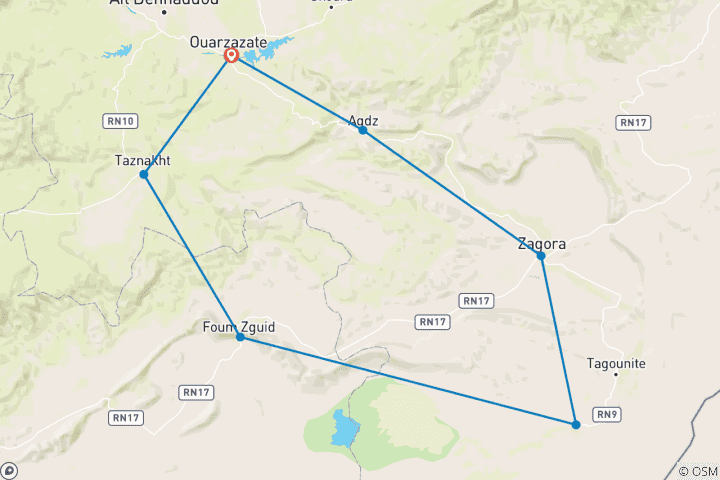 Carte du circuit Excursion dans le désert de Ouarzazate à Erg Chegaga 1 nuit