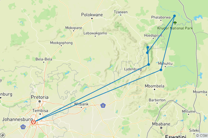 Map of Kruger National Park And Panorama Hotel Safari