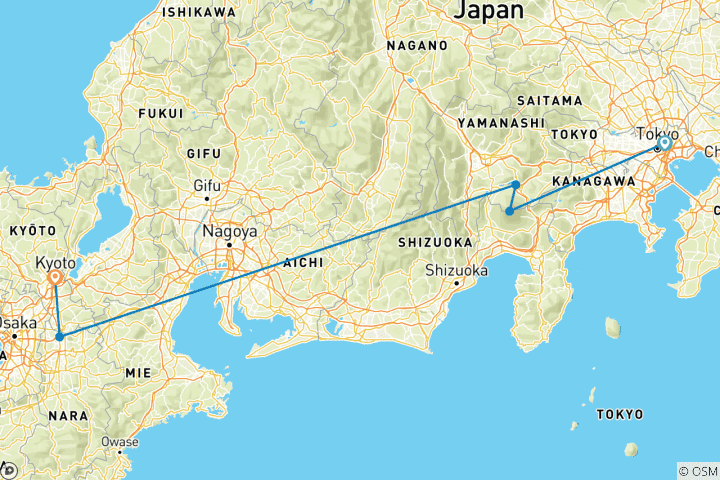 Map of 7 Day Japan on a Budget Small Group Tour Package