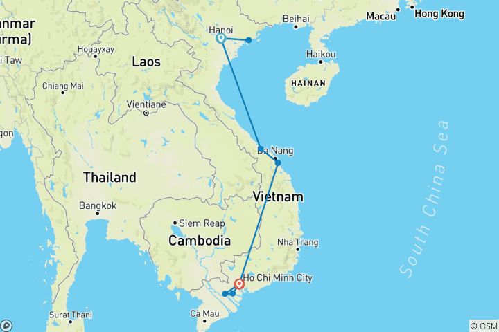 Kaart van 12-daagse Vietnam culinaire rondreis: Gember en Citroengras ervaring - privéreis