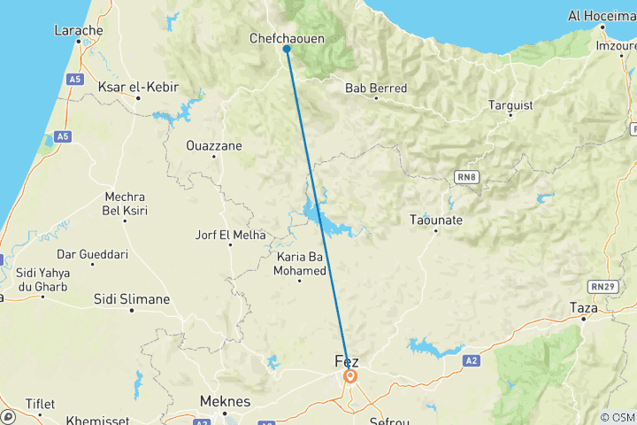 Map of Full-Day Trip from Fez to Chefchaouen(Private)