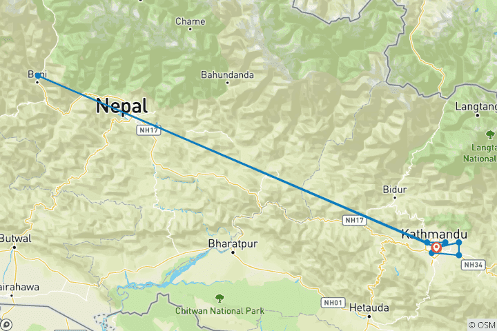 Karte von Sieben Welterbe durch das Kathmandutal Tagesausflug