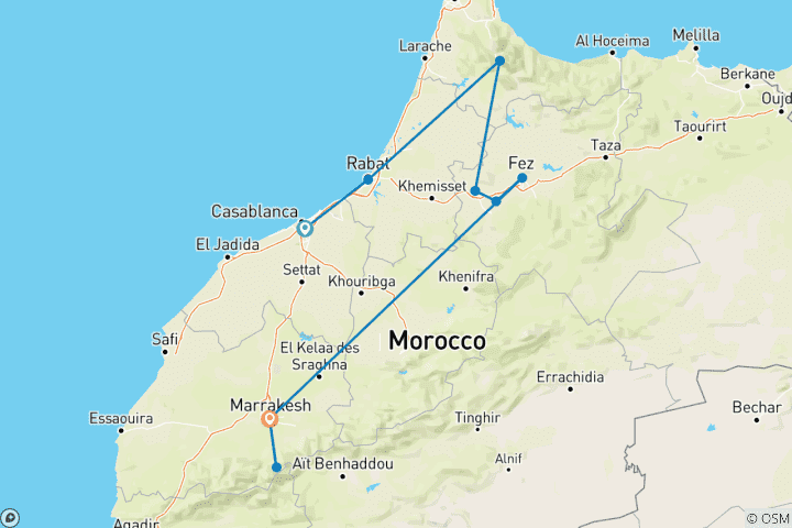 Karte von 8-tägige Expedition von Casablanca nach Marrakech