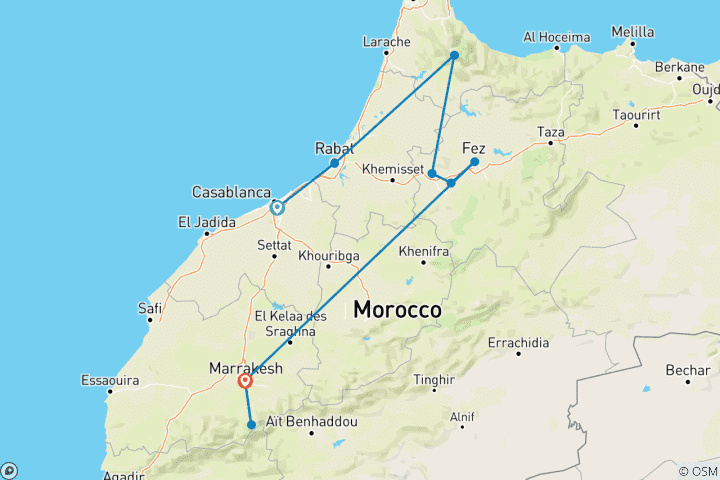 Map of 8-Day Expedition from Casablanca to Marrakech