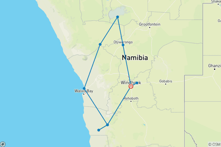 Carte du circuit Les incontournables de la Namibie