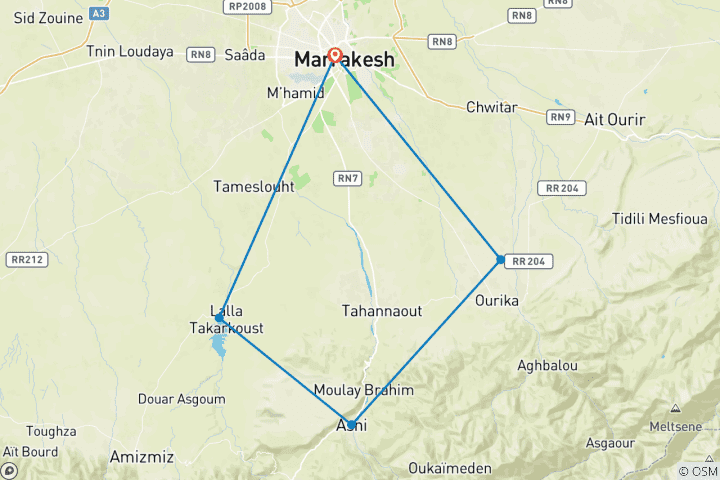 Karte von 1 Tagesausflug von Marrakesch zu Berberdörfern inkl. Kamelritt