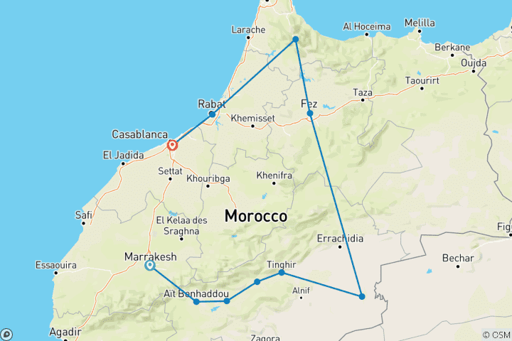 Karte von Private 10 Tage Marokko- von Marrakesch nach Casablanca