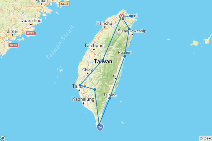 Carte du circuit 【Taiwan】 Circuit de 10 jours avec changement de garde au Chiang Kai-shek - Memorial Hall