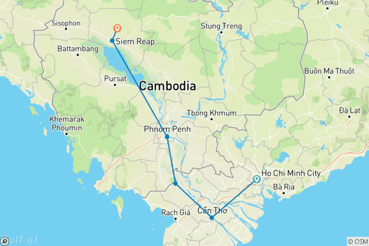 Carte du circuit Vietnam et Cambodge : De Saigon à Angkor Wat en vélo 6 jours