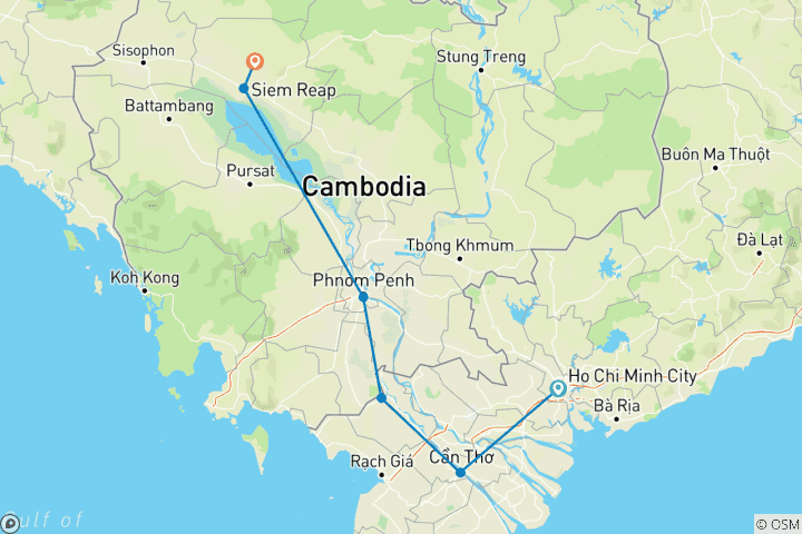 Carte du circuit Vietnam et Cambodge : De Saigon à Angkor Wat en vélo 6 jours